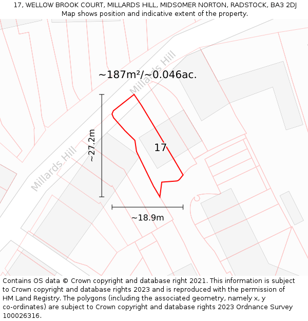 17, WELLOW BROOK COURT, MILLARDS HILL, MIDSOMER NORTON, RADSTOCK, BA3 2DJ: Plot and title map