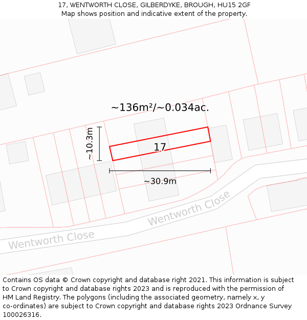 17, WENTWORTH CLOSE, GILBERDYKE, BROUGH, HU15 2GF: Plot and title map