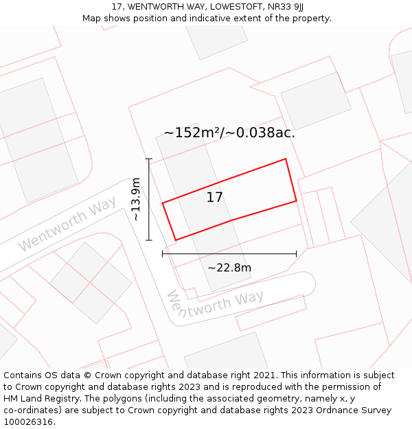 17, WENTWORTH WAY, LOWESTOFT, NR33 9JJ: Plot and title map