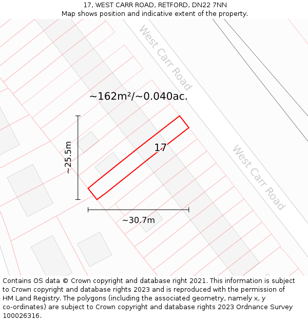 17, WEST CARR ROAD, RETFORD, DN22 7NN: Plot and title map