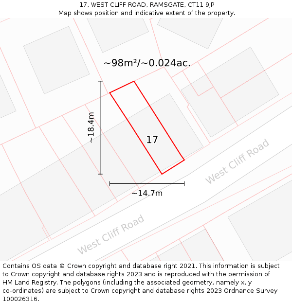 17, WEST CLIFF ROAD, RAMSGATE, CT11 9JP: Plot and title map