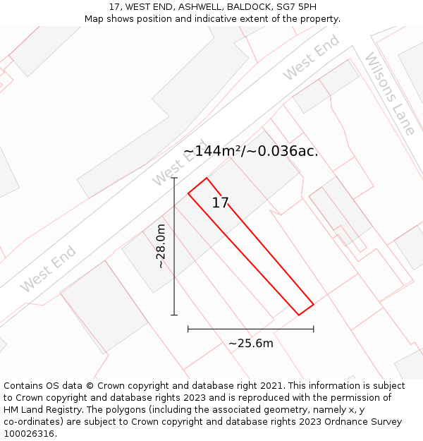 17, WEST END, ASHWELL, BALDOCK, SG7 5PH: Plot and title map