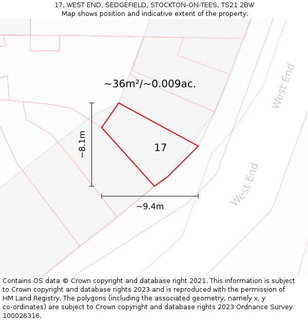 17, WEST END, SEDGEFIELD, STOCKTON-ON-TEES, TS21 2BW: Plot and title map