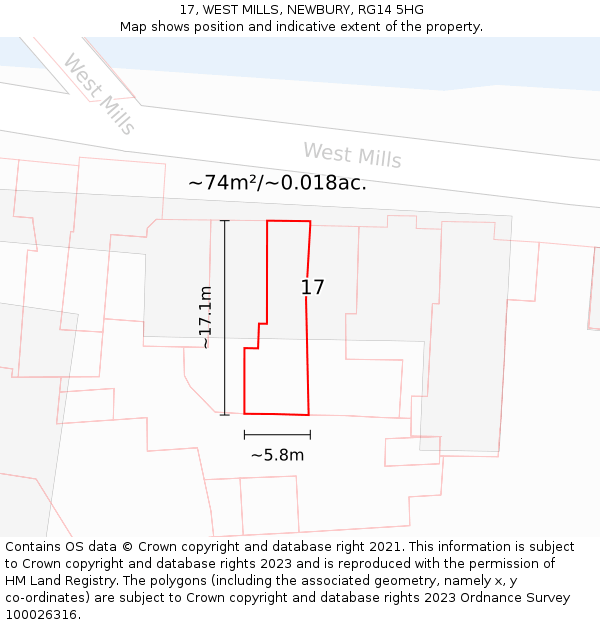 17, WEST MILLS, NEWBURY, RG14 5HG: Plot and title map