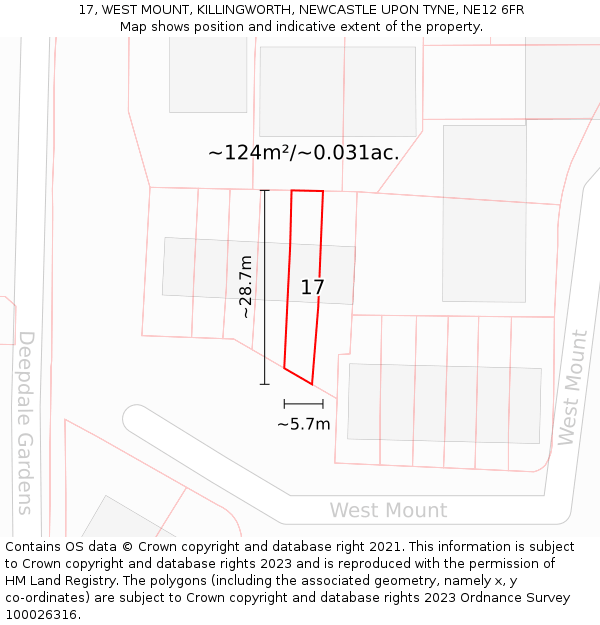 17, WEST MOUNT, KILLINGWORTH, NEWCASTLE UPON TYNE, NE12 6FR: Plot and title map