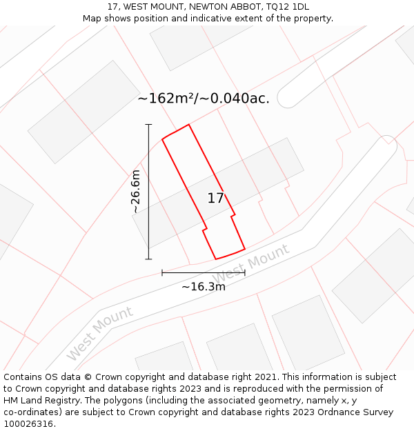 17, WEST MOUNT, NEWTON ABBOT, TQ12 1DL: Plot and title map