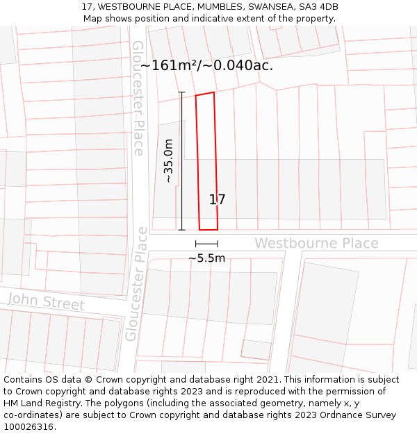 17, WESTBOURNE PLACE, MUMBLES, SWANSEA, SA3 4DB: Plot and title map