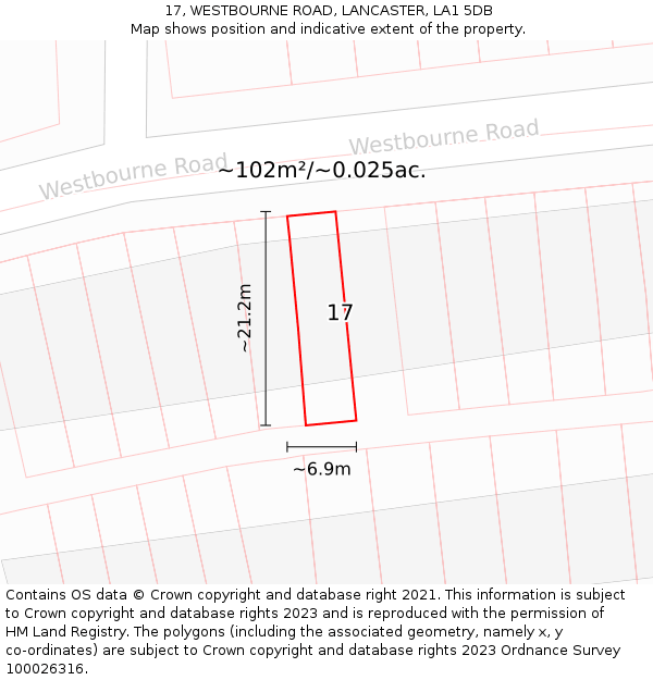 17, WESTBOURNE ROAD, LANCASTER, LA1 5DB: Plot and title map