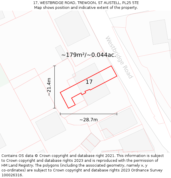 17, WESTBRIDGE ROAD, TREWOON, ST AUSTELL, PL25 5TE: Plot and title map