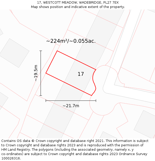 17, WESTCOTT MEADOW, WADEBRIDGE, PL27 7EX: Plot and title map