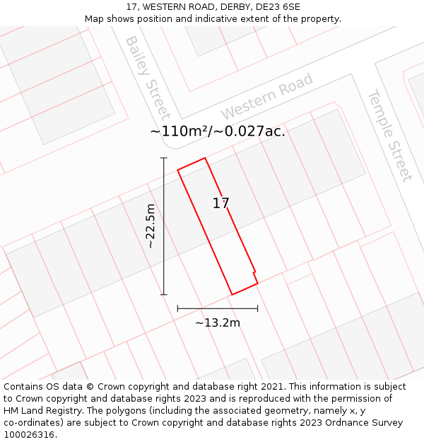 17, WESTERN ROAD, DERBY, DE23 6SE: Plot and title map