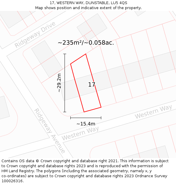 17, WESTERN WAY, DUNSTABLE, LU5 4QS: Plot and title map