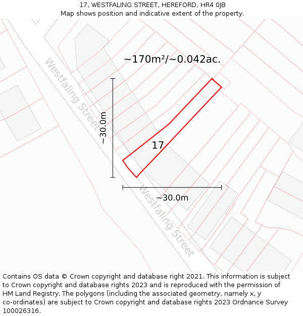 17, WESTFALING STREET, HEREFORD, HR4 0JB: Plot and title map