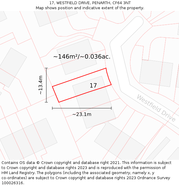 17, WESTFIELD DRIVE, PENARTH, CF64 3NT: Plot and title map