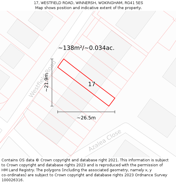 17, WESTFIELD ROAD, WINNERSH, WOKINGHAM, RG41 5ES: Plot and title map