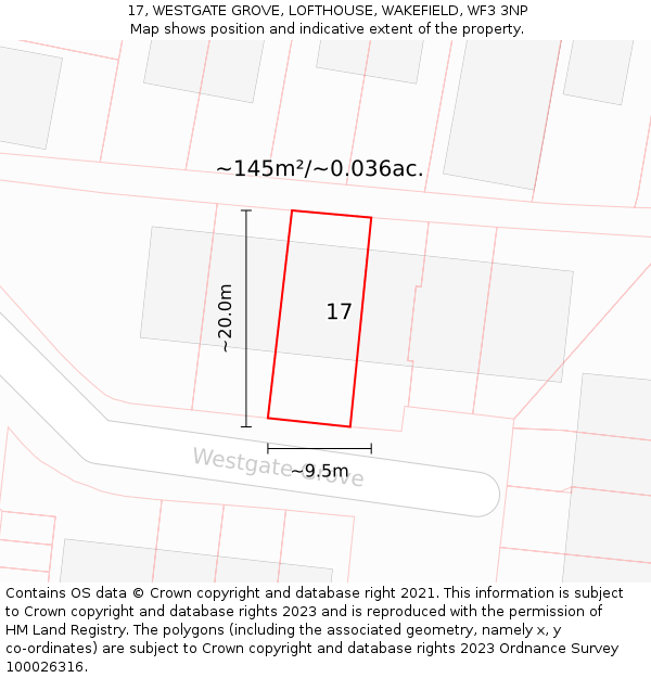 17, WESTGATE GROVE, LOFTHOUSE, WAKEFIELD, WF3 3NP: Plot and title map