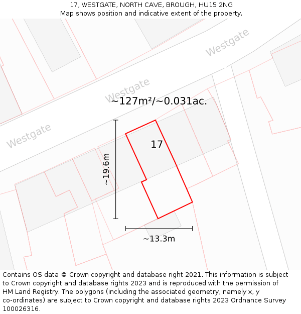 17, WESTGATE, NORTH CAVE, BROUGH, HU15 2NG: Plot and title map