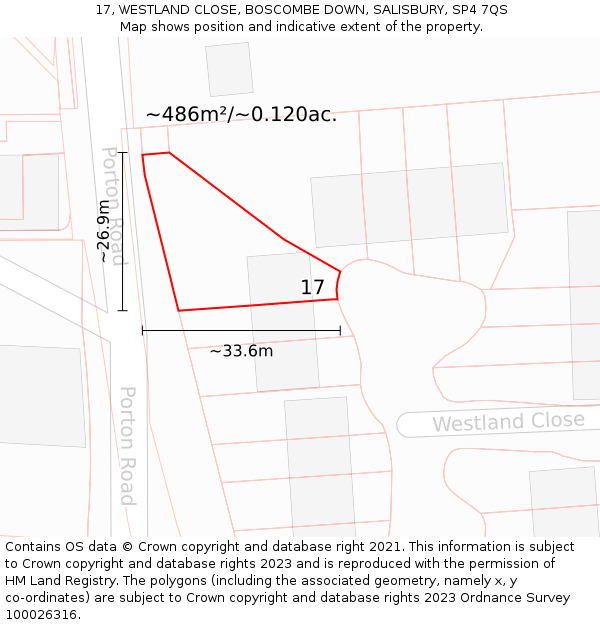 17, WESTLAND CLOSE, BOSCOMBE DOWN, SALISBURY, SP4 7QS: Plot and title map