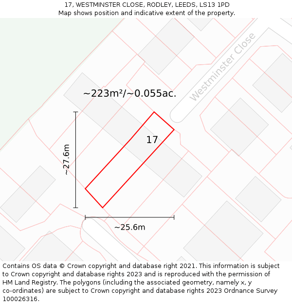 17, WESTMINSTER CLOSE, RODLEY, LEEDS, LS13 1PD: Plot and title map