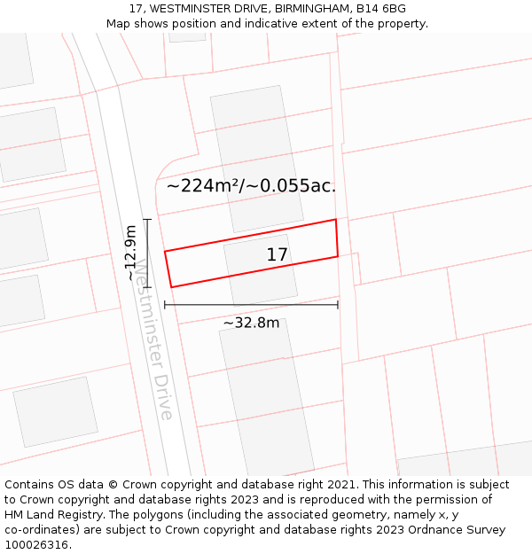 17, WESTMINSTER DRIVE, BIRMINGHAM, B14 6BG: Plot and title map
