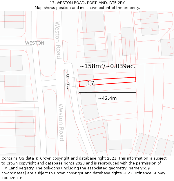 17, WESTON ROAD, PORTLAND, DT5 2BY: Plot and title map