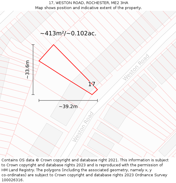 17, WESTON ROAD, ROCHESTER, ME2 3HA: Plot and title map