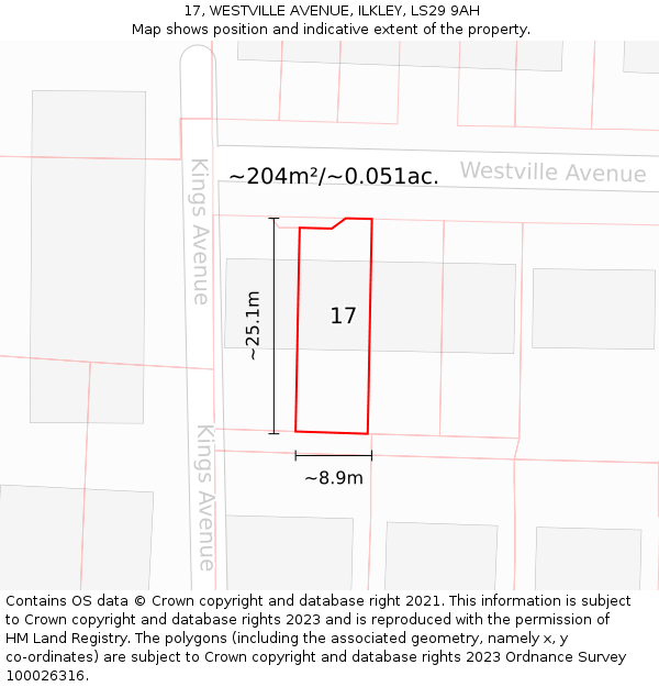17, WESTVILLE AVENUE, ILKLEY, LS29 9AH: Plot and title map