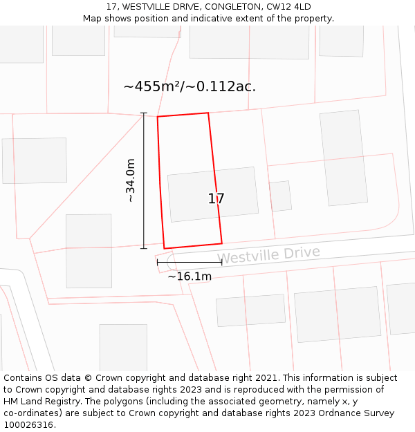 17, WESTVILLE DRIVE, CONGLETON, CW12 4LD: Plot and title map