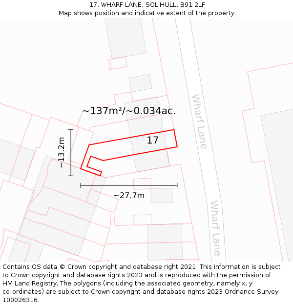 17, WHARF LANE, SOLIHULL, B91 2LF: Plot and title map