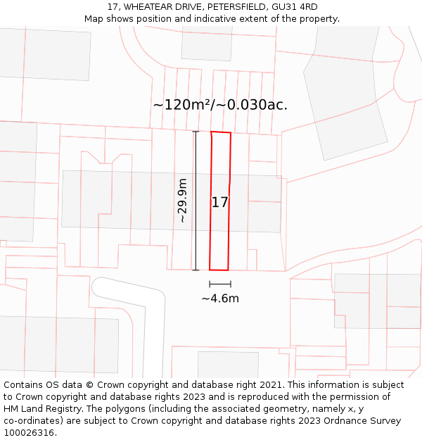 17, WHEATEAR DRIVE, PETERSFIELD, GU31 4RD: Plot and title map