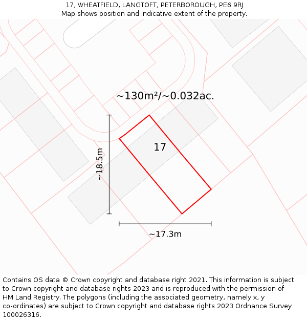 17, WHEATFIELD, LANGTOFT, PETERBOROUGH, PE6 9RJ: Plot and title map