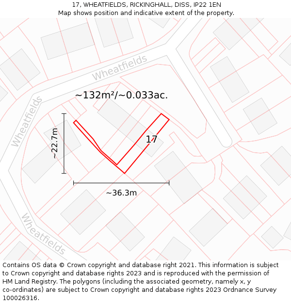 17, WHEATFIELDS, RICKINGHALL, DISS, IP22 1EN: Plot and title map
