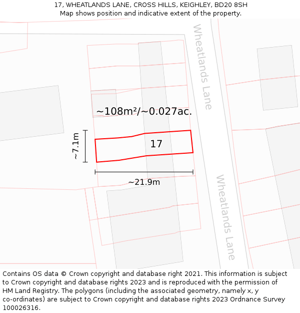 17, WHEATLANDS LANE, CROSS HILLS, KEIGHLEY, BD20 8SH: Plot and title map