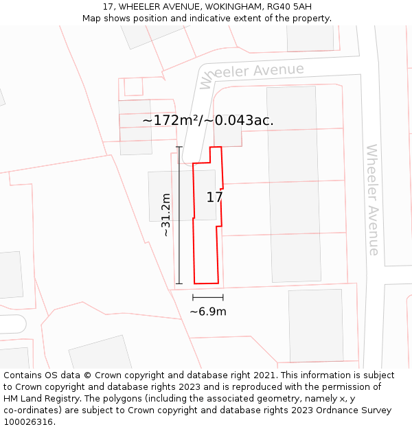 17, WHEELER AVENUE, WOKINGHAM, RG40 5AH: Plot and title map