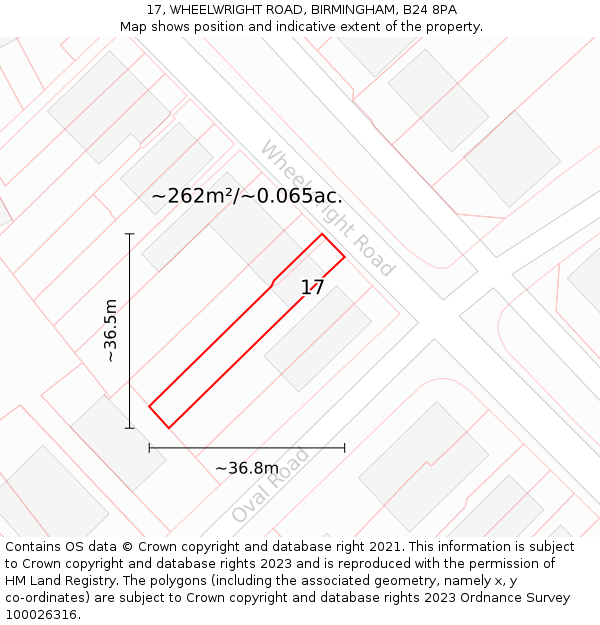 17, WHEELWRIGHT ROAD, BIRMINGHAM, B24 8PA: Plot and title map