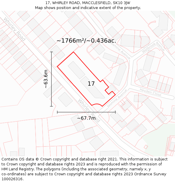 17, WHIRLEY ROAD, MACCLESFIELD, SK10 3JW: Plot and title map