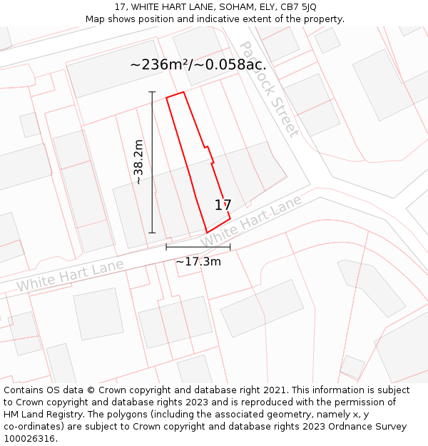 17, WHITE HART LANE, SOHAM, ELY, CB7 5JQ: Plot and title map
