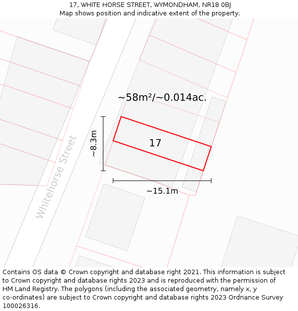 17, WHITE HORSE STREET, WYMONDHAM, NR18 0BJ: Plot and title map