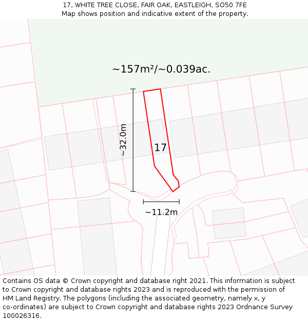 17, WHITE TREE CLOSE, FAIR OAK, EASTLEIGH, SO50 7FE: Plot and title map