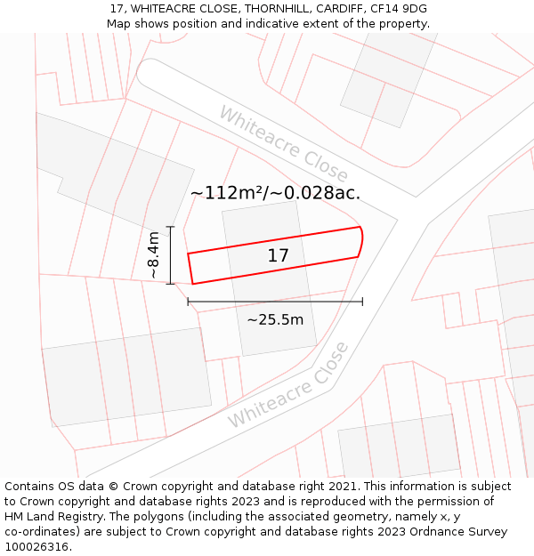 17, WHITEACRE CLOSE, THORNHILL, CARDIFF, CF14 9DG: Plot and title map