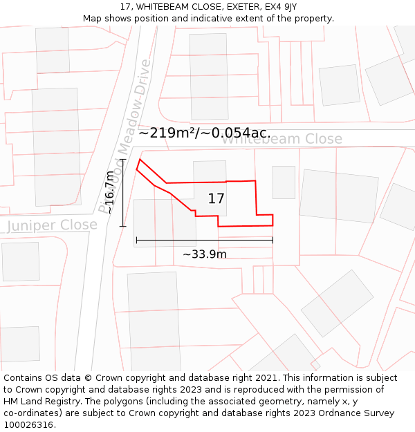 17, WHITEBEAM CLOSE, EXETER, EX4 9JY: Plot and title map