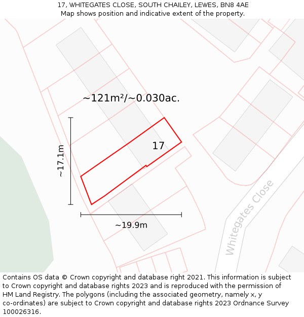 17, WHITEGATES CLOSE, SOUTH CHAILEY, LEWES, BN8 4AE: Plot and title map