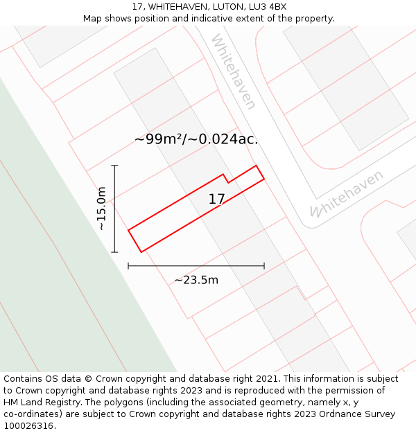 17, WHITEHAVEN, LUTON, LU3 4BX: Plot and title map
