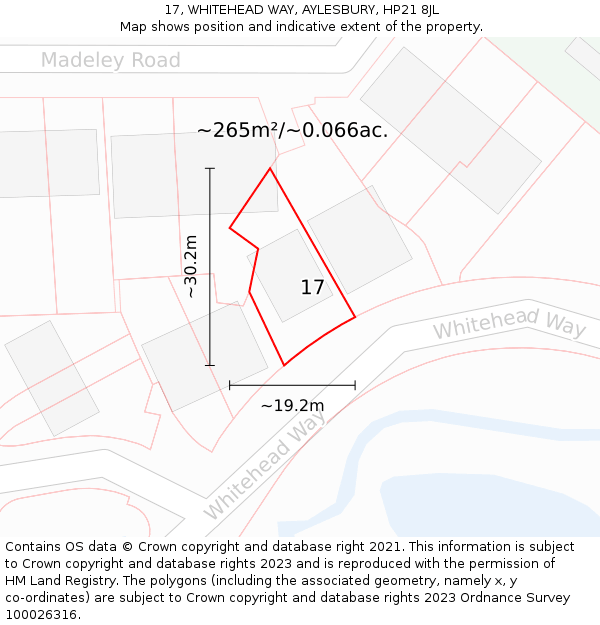 17, WHITEHEAD WAY, AYLESBURY, HP21 8JL: Plot and title map