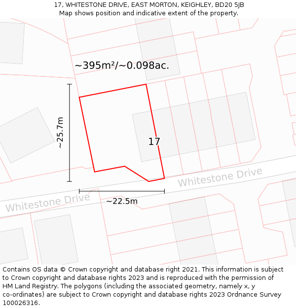 17, WHITESTONE DRIVE, EAST MORTON, KEIGHLEY, BD20 5JB: Plot and title map