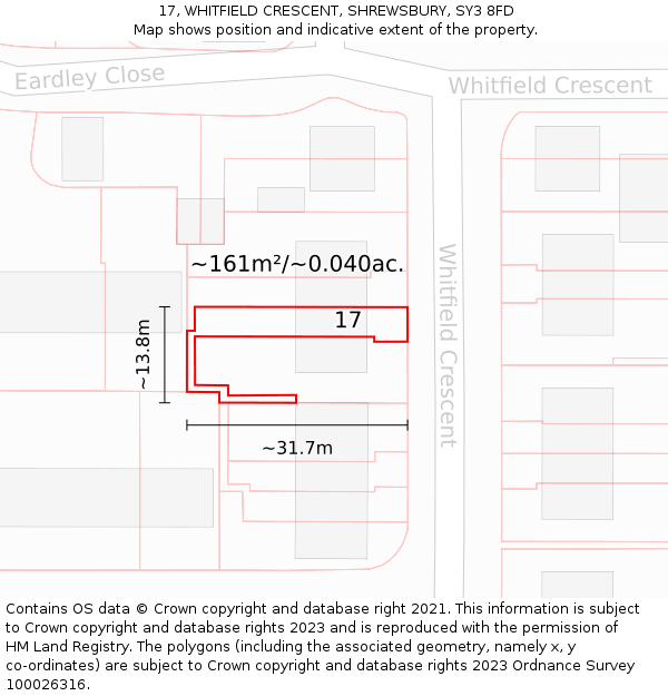 17, WHITFIELD CRESCENT, SHREWSBURY, SY3 8FD: Plot and title map