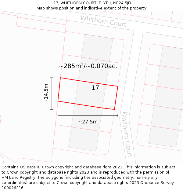 17, WHITHORN COURT, BLYTH, NE24 5JB: Plot and title map
