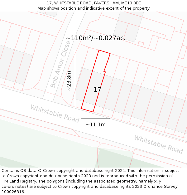 17, WHITSTABLE ROAD, FAVERSHAM, ME13 8BE: Plot and title map