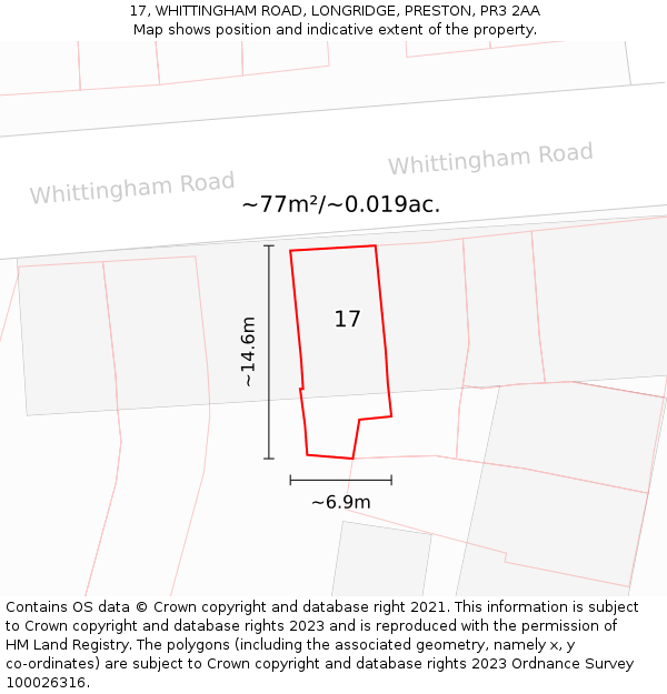 17, WHITTINGHAM ROAD, LONGRIDGE, PRESTON, PR3 2AA: Plot and title map