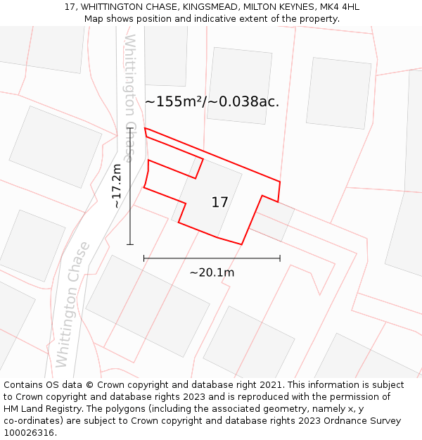 17, WHITTINGTON CHASE, KINGSMEAD, MILTON KEYNES, MK4 4HL: Plot and title map